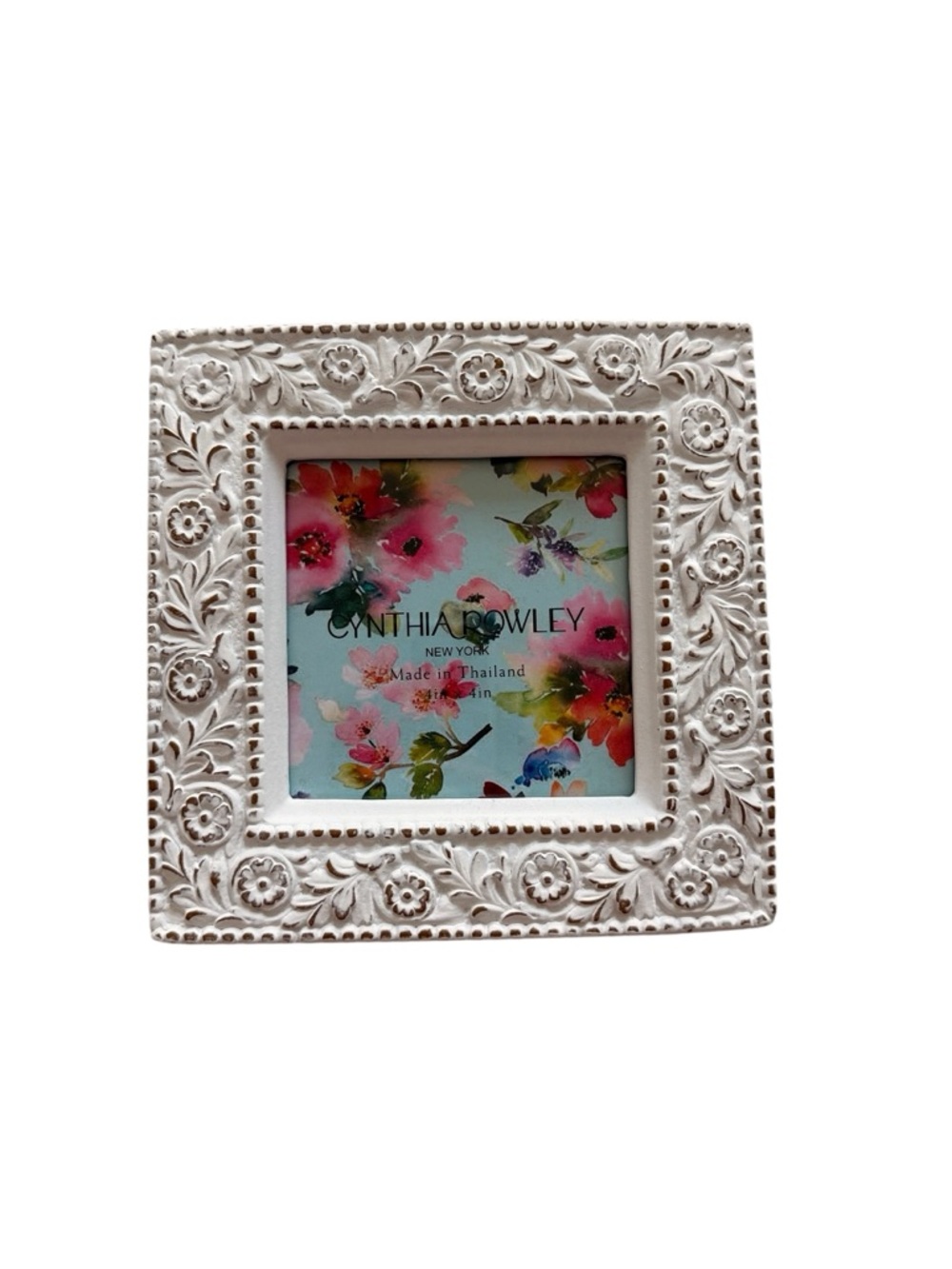 Cynthia Rowley Embossed Floral White Square Frame